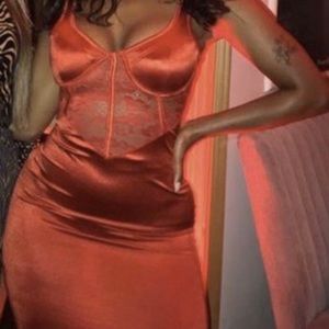 Red Lace Front Satin bustier Dress